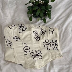 Reformation Cream and Black Floral Corset Top